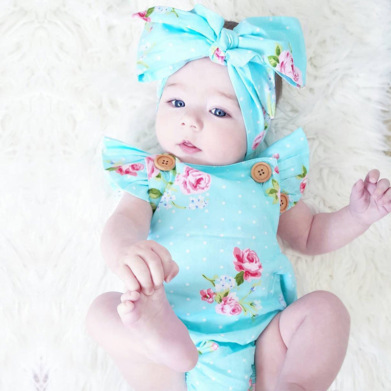 Floral Print Romper with Headband