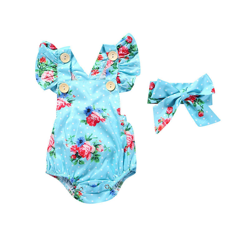 Floral Print Romper with Headband
