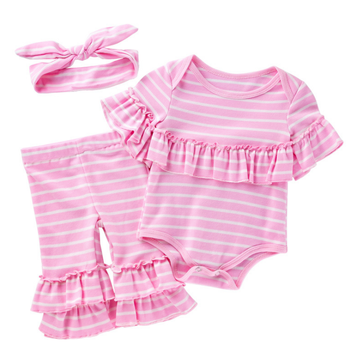 Cotton Romper and Flare Pants Set (3 Pieces)
