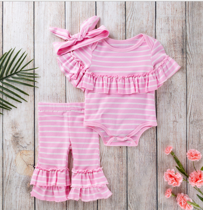 Cotton Romper and Flare Pants Set (3 Pieces)