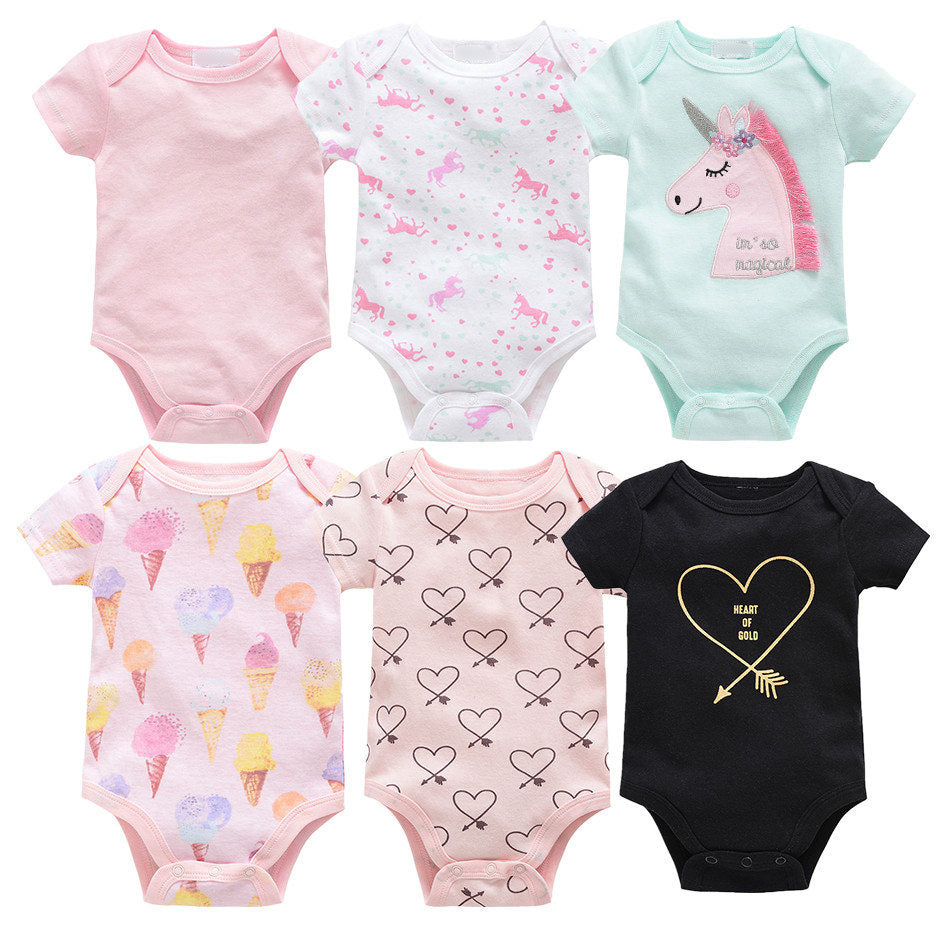 Girls Short Sleeve Onesie Set of 6