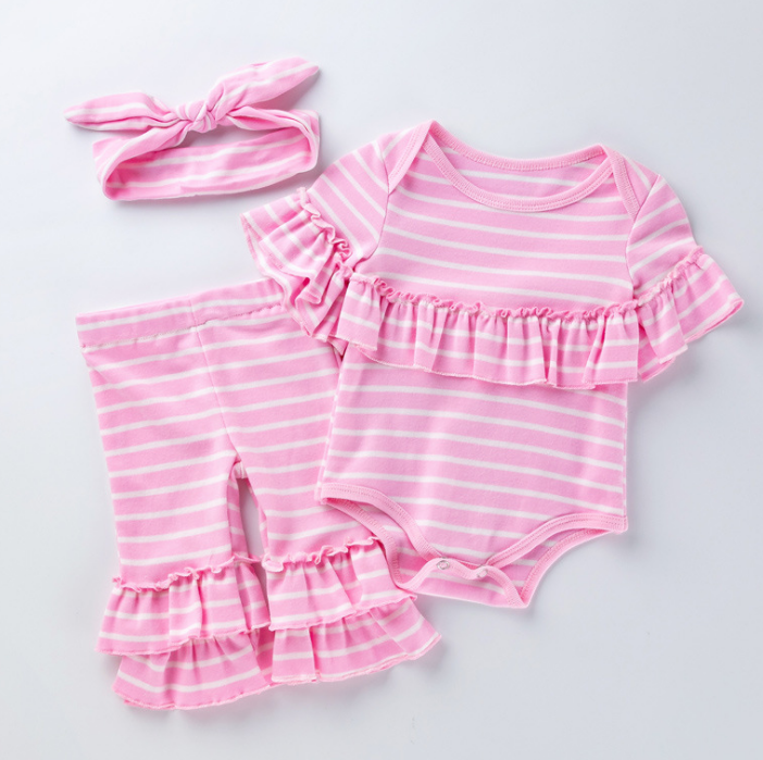 Cotton Romper and Flare Pants Set (3 Pieces)