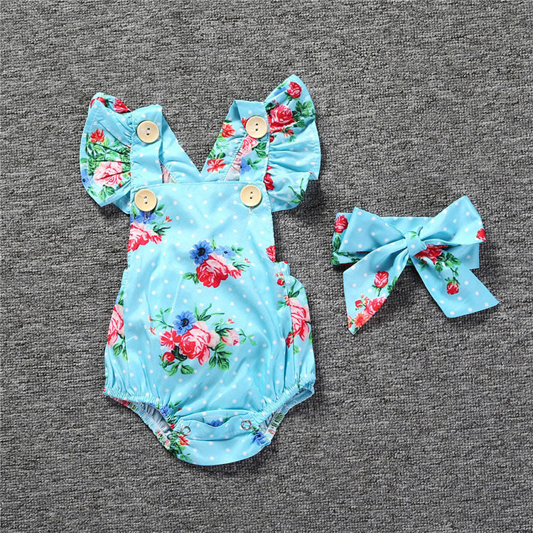 Floral Print Romper with Headband
